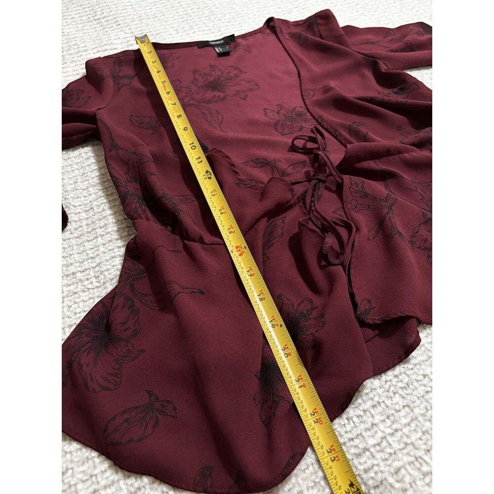 Forever 21 Wine Floral Tie Front Blouse S Fairy Grunge Romantic Witchy Aesthetic - Picture 5 of 10